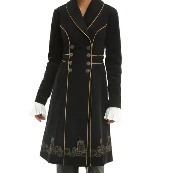 Elegant Black Double-Breasted Women's Coat - Picture 3 of 10